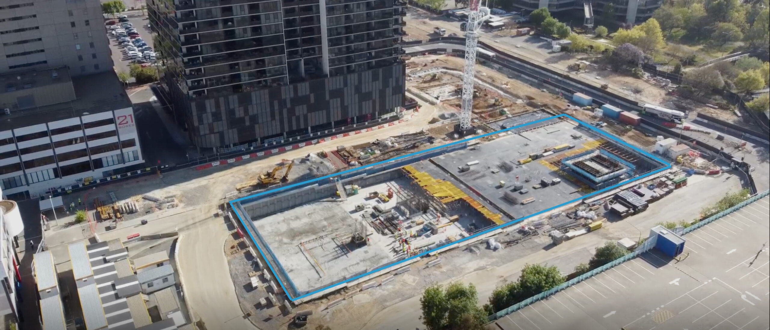 Drone image of a project secured with Simpel's construction site management system